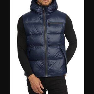 NWT PAJAR Ryan Puffer Hooded Vest Thinsulate Ribbed Navy Blue Packable Coat Zip